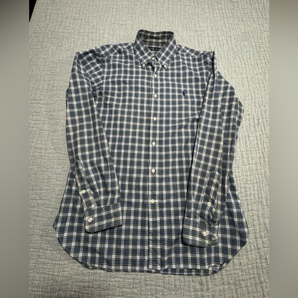 RALPH LAUREN Men’s Size 15 1/2 39 Button-Down Shirt Blue Plaid Long-Sleeve